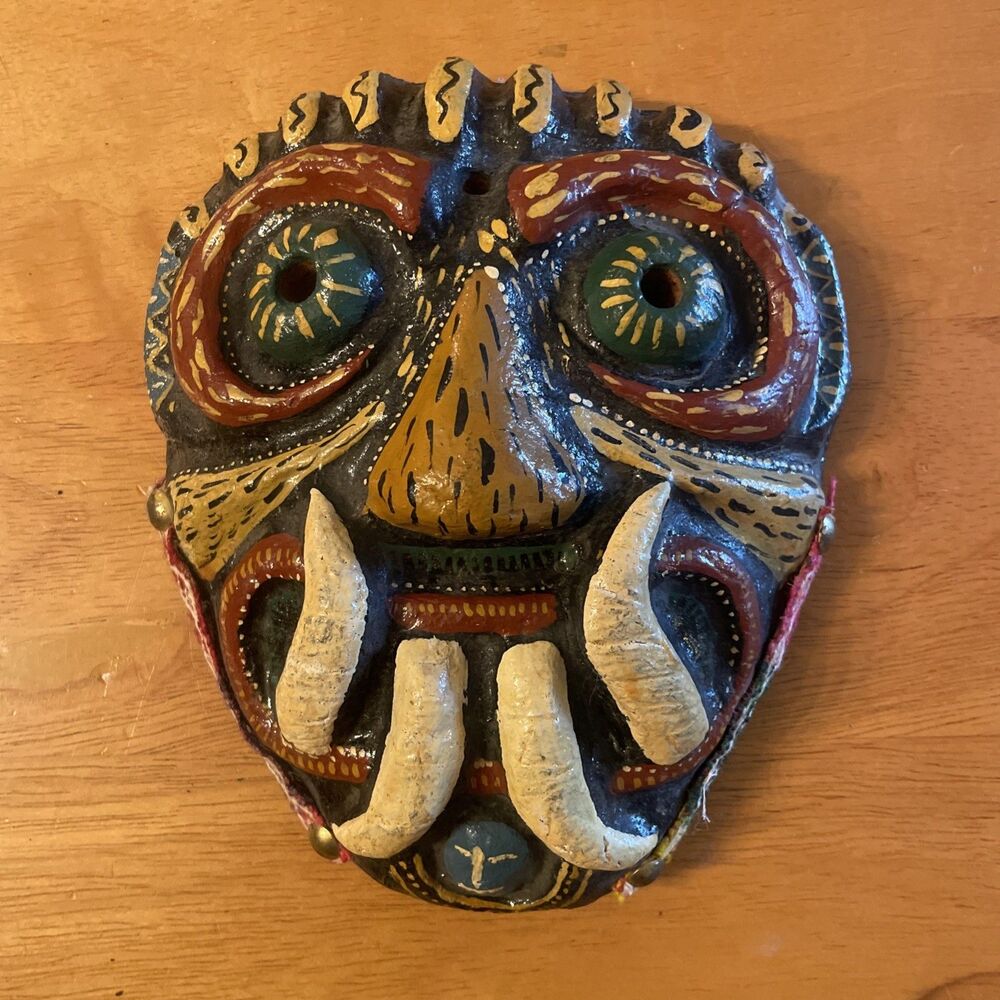 VTG Peruvian Mask Decorative Wall Hanging Mid Century Hand Painted Latin America